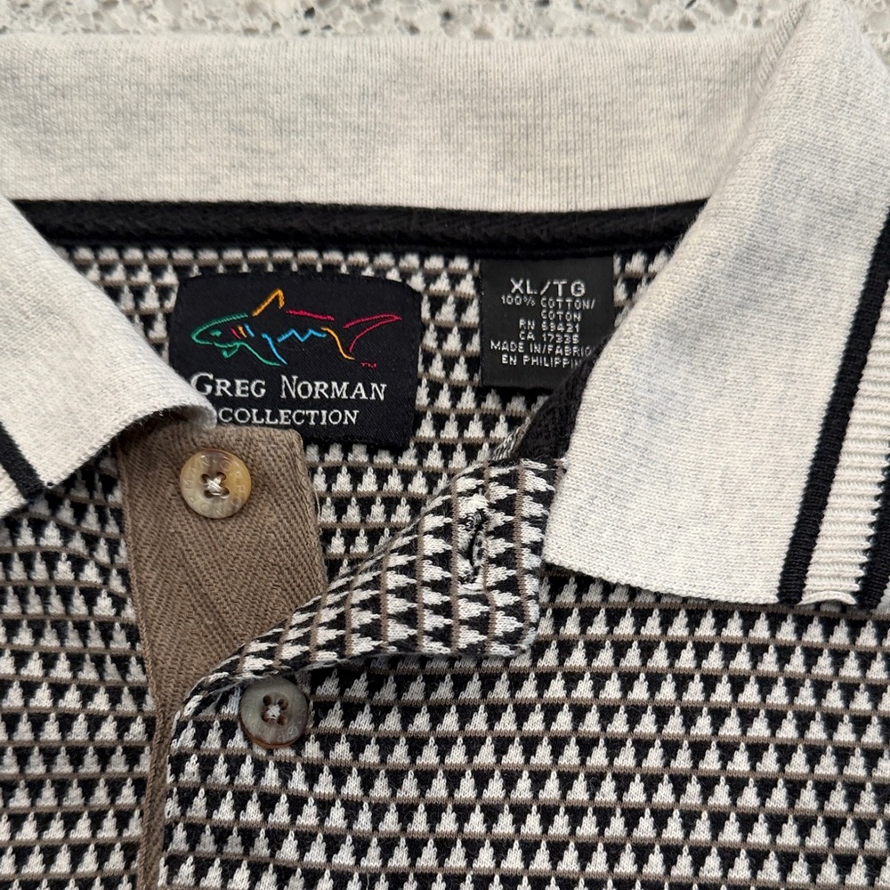 Greg Norman Collection Long-Sleeve Polo in Black and Cream Mens XL 100% Cotton - Picture 2 of 6